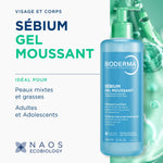 Bioderma Sebium Foaming Gel Facial Cleansing Gel for Combination & Oily Skin - 16.91 fl oz, Gentle & Non-Comedogenic