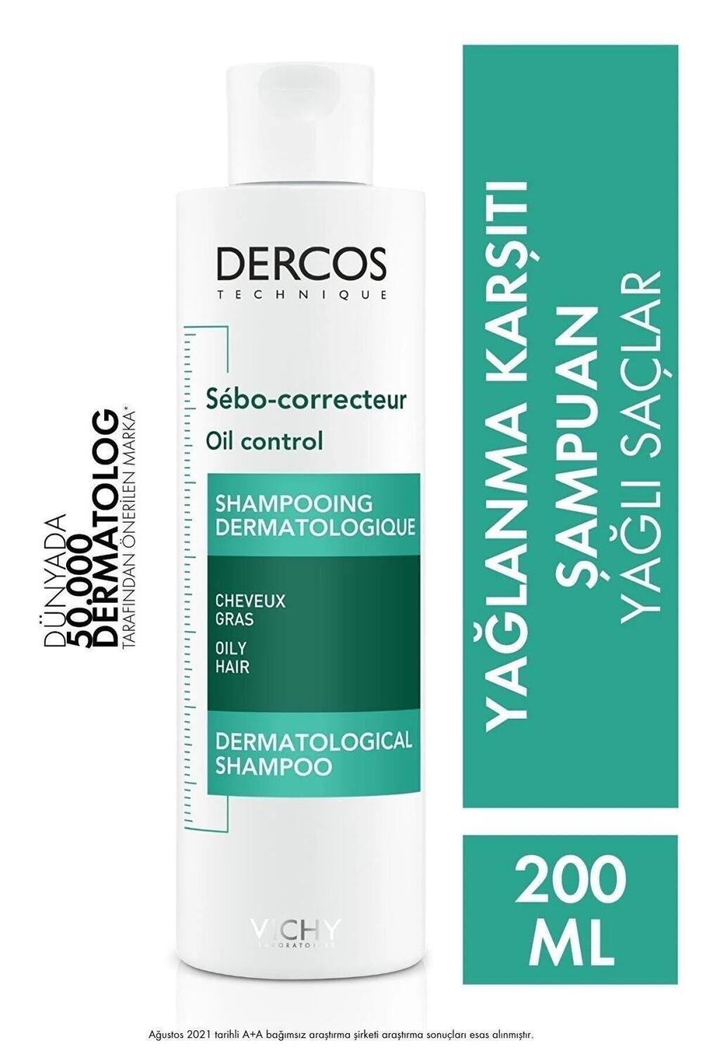 Vichy Dercos Oil Control Shampoo - Dermatological Anti-Dandruff Shampoo for Oily Hair, Paraben-Free, 6.76 fl oz