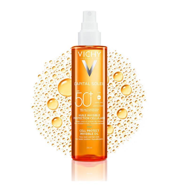 Vichy Capital Soleil Cell Protect Oil Spf 50 - Lightweight Antioxidant Sunscreen Oil for Face and Body