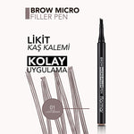 Flormar Brow Micro Filler Eyebrow Filler Pen - Liquid Eyebrow Pencil for Fuller Brows, Natural Look, Long-Lasting